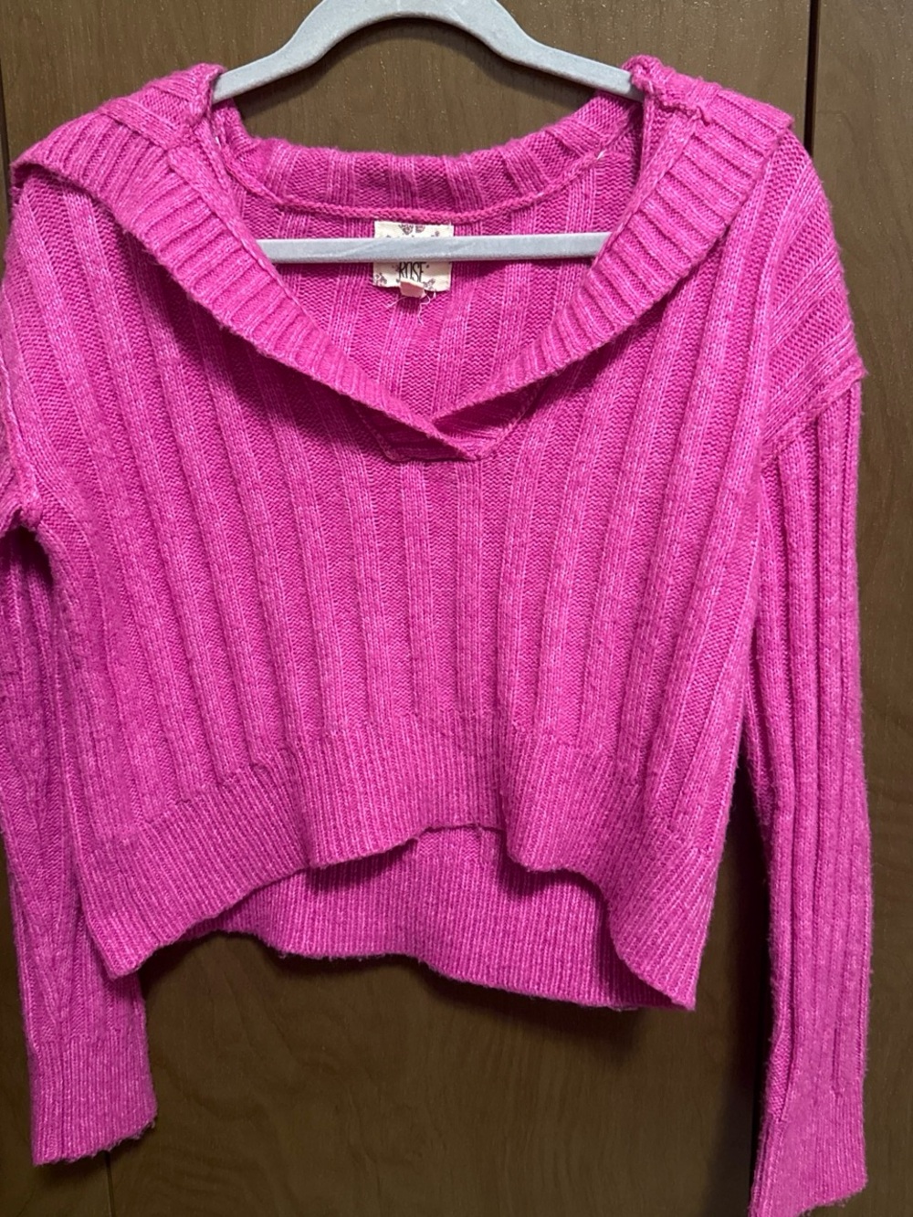 Hippie Rose Hot Pink Ribbed Scoop Crop Sweater